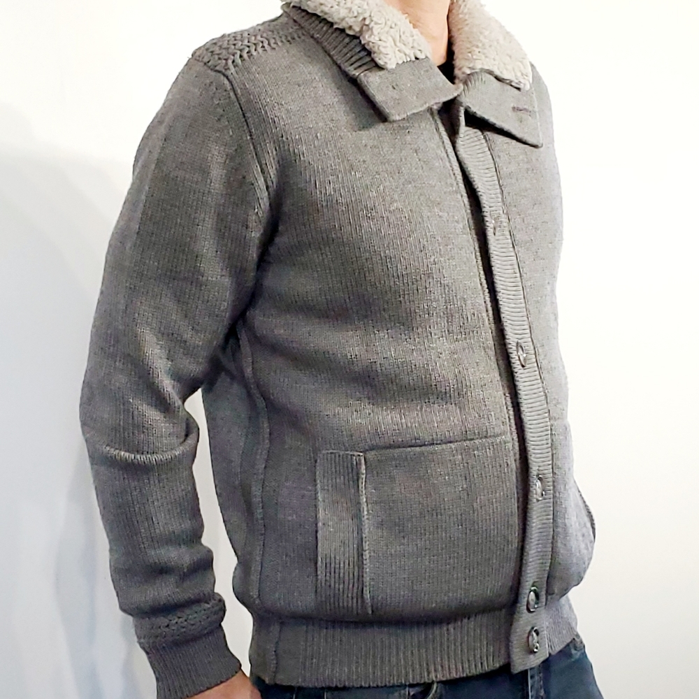 ESEMPLARE Buttoned Down Heavy Knitted Cardigan with Fleece Lined Inside Men's XL